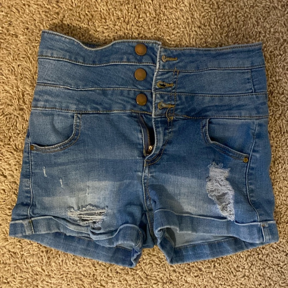High waist button up jean shorts